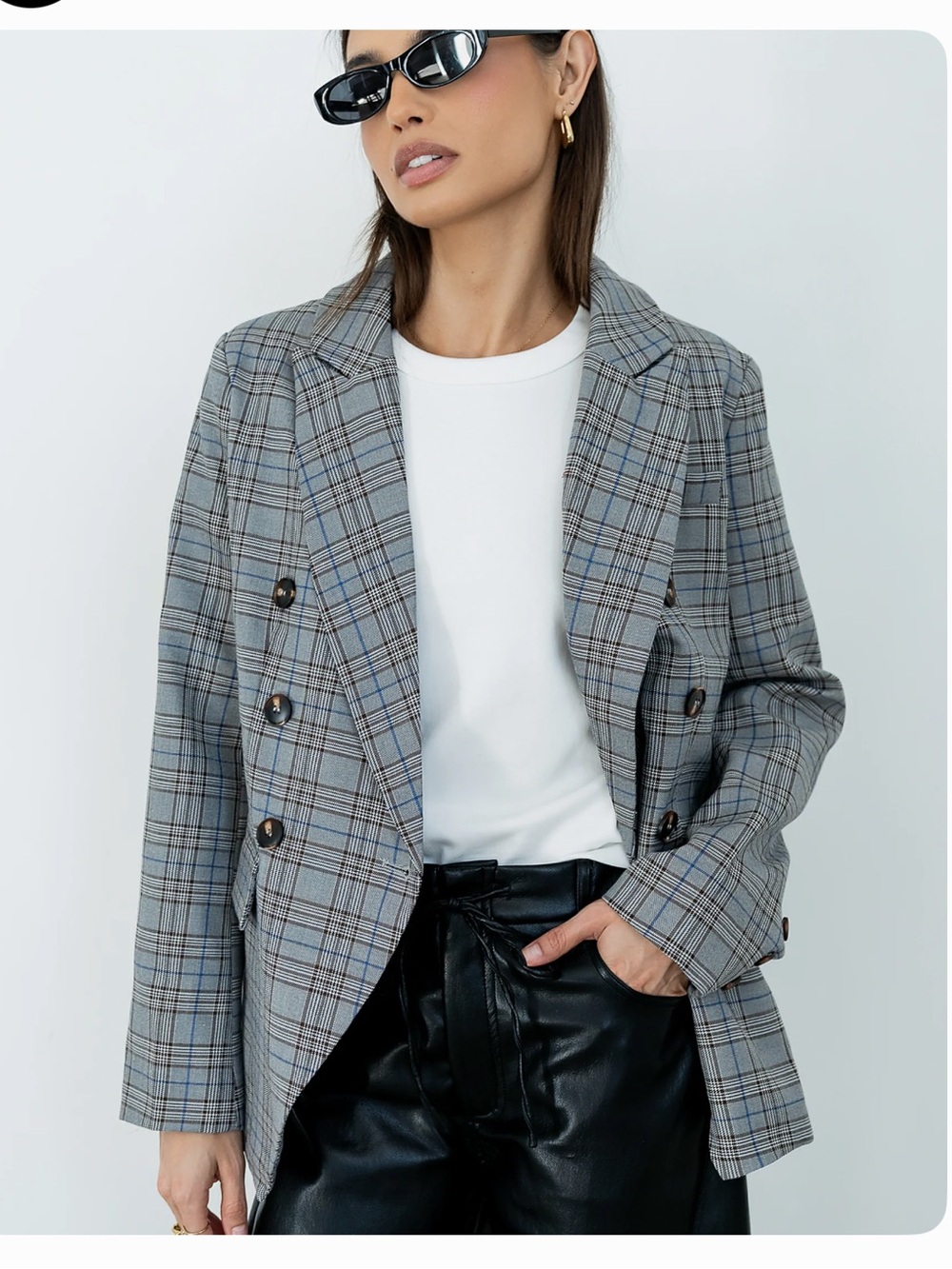 Boheme Gray Plaid Double-Breasted Blazer